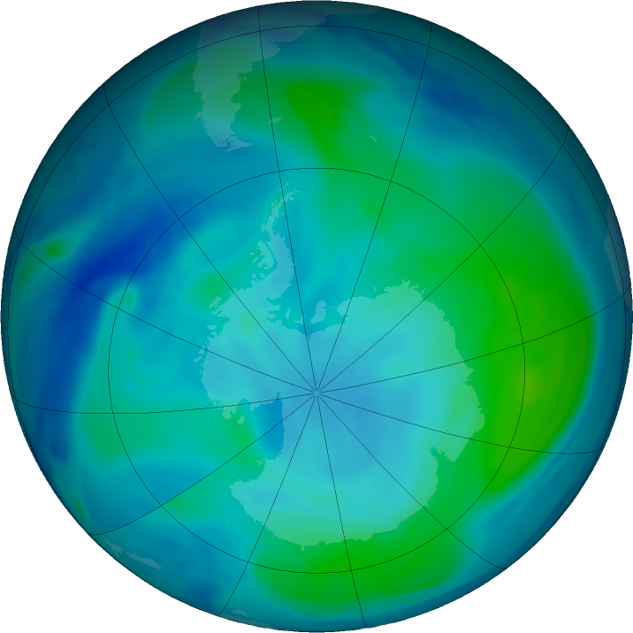 Antarctic ozone map for 30 January 2021